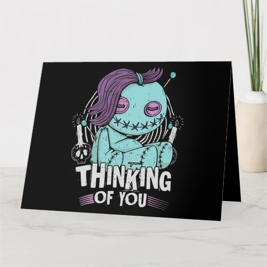 Denken aan jou voodoo poppen schattig en griezelig kaart (Voorkant)
