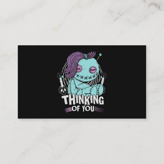 Denken aan jou voodoo poppen schattig en griezelig visitekaartje (Achterkant)