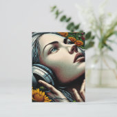 Denken aan jou | Vrouw met hoofdtelefoon Briefkaart (Staand voorkant)