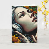 Denken aan jou | Vrouw met hoofdtelefoon Kaart (Gele Bloem)