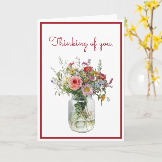 Denken aan jou Waterverf Bloemen in een pot Kaart (Gele Bloem)