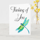 Denken aan jou Waterverf Dragonfly Kaart (Gele Bloem)