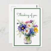 Denken aan jou Waterverf Flowers Customize Briefkaart (Voorkant / Achterkant)