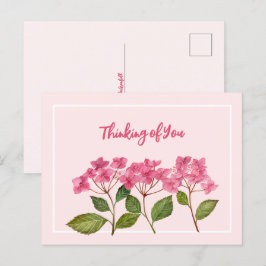 Denken aan jou Waterverf Pink Hydrangea Lacecaps Feestdagenkaart