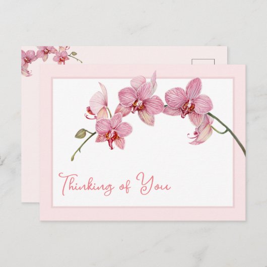 Denken aan jou Waterverf Pink Moth Orchids Feestdagenkaart (Voorkant / Achterkant)