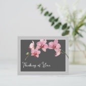 Denken aan jou Waterverf Pink Moth Orchids Feestdagenkaart (Staand voorkant)