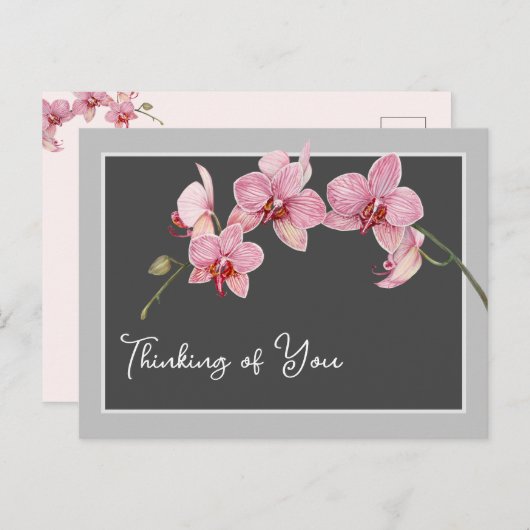 Denken aan jou Waterverf Pink Moth Orchids Feestdagenkaart (Voorkant / Achterkant)