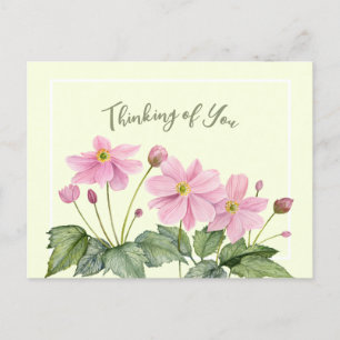 Denken aan jou Waterverf roze japans anemoon Briefkaart