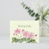 Denken aan jou Waterverf roze japans anemoon Briefkaart (Staand voorkant)