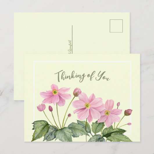 Denken aan jou Waterverf roze japans anemoon Briefkaart (Voorkant / Achterkant)