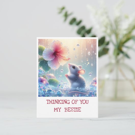 Denken aan jou Witte Mystieke Muis Roze Hibiscus Briefkaart (Staand voorkant)