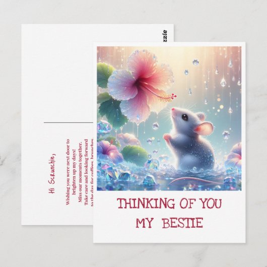 Denken aan jou Witte Mystieke Muis Roze Hibiscus Briefkaart (Voorkant / Achterkant)