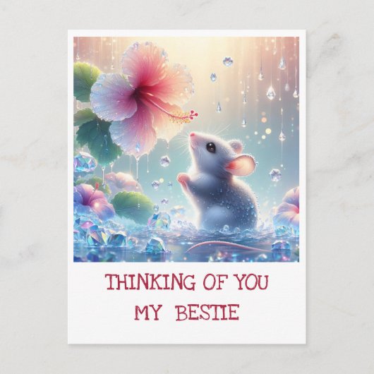 Denken aan jou Witte Mystieke Muis Roze Hibiscus Briefkaart (Voorkant)