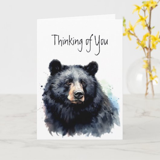 Denken aan jou Zwart Beer Dier Natuur Wildlife Kaart (Gele Bloem)