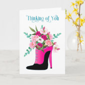 Denken aan u Bloemen in High Heel Schoen Kaart (Gele Bloem)