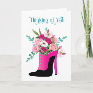 Denken aan u Bloemen in High Heel Schoen Kaart