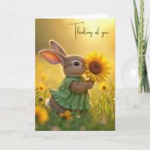Denken aan u Bunny Snuffelen van een zonnebloem Kaart