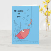 Denken aan U Cartoon Vis en Worm Kaarten (Gele Bloem)