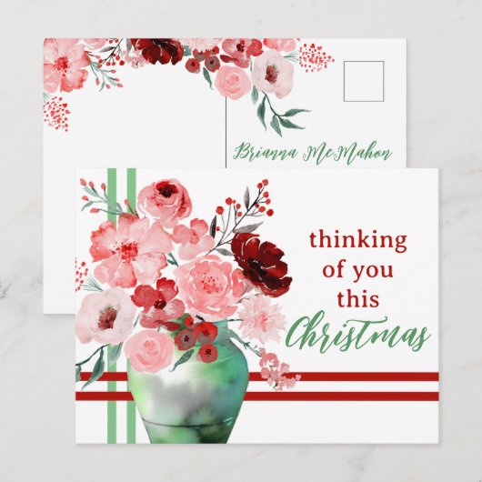 Denken aan u deze kerst Waterverf Flower Briefkaart (Voorkant / Achterkant)