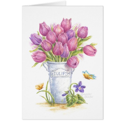 Denken aan U Kaart Tulpen in Pail Wenskaart (Voorkant)