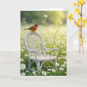 Denken aan u kardinaal op een Wicker Chair Kaart (Gele Bloem)