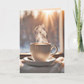 Denken aan u koffie bij het winterraam kaart (Voorkant)