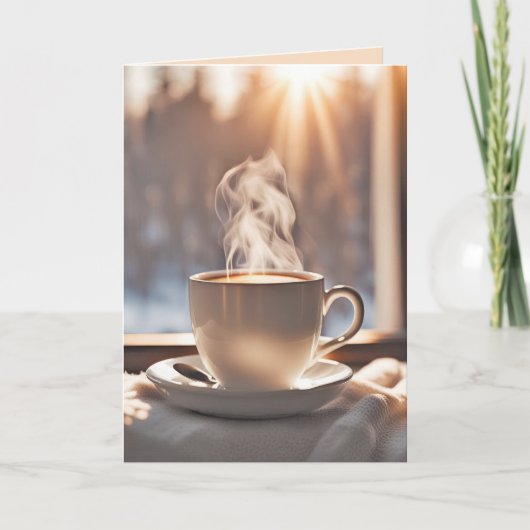 Denken aan u koffie bij het winterraam kaart (Voorkant)