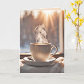 Denken aan u koffie bij het winterraam kaart (Gele Bloem)