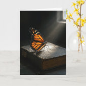 Denken aan u Monarch Butterfly op een Heilige Bijb Kaart (Gele Bloem)