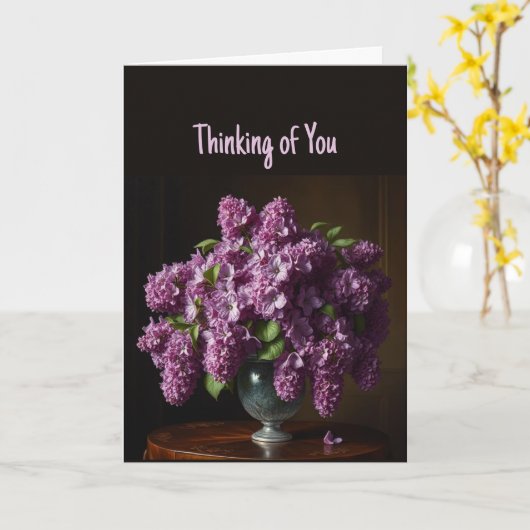 Denken aan u Mooie Lila Bloemensprays Kaart (Gele Bloem)