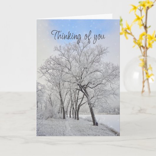 Denken aan u mooie winterbomen bos kaart (Gele Bloem)