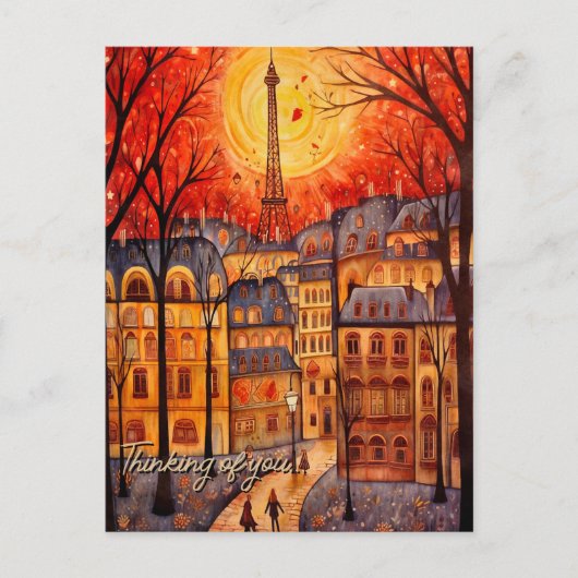 Denken aan u Parijs / Frankrijk herfst stad scene Briefkaart (Voorkant)