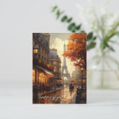 Denken aan u Parijs in de regenachtige herfst stad Briefkaart (Staand voorkant)