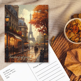 Denken aan u Parijs in de regenachtige herfst stad Briefkaart