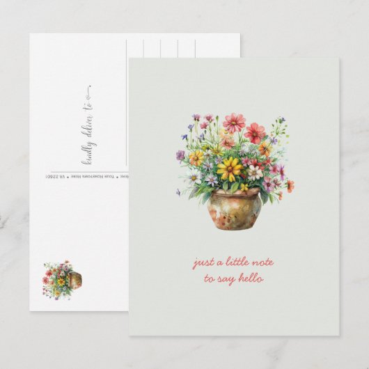 Denken aan u pot van wilde bloemen briefkaart (Voorkant / Achterkant)