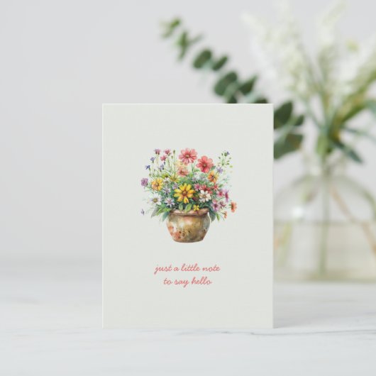 Denken aan u pot van wilde bloemen briefkaart (Staand voorkant)