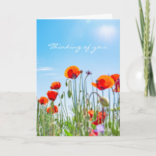 Denken aan u Red Poppy Flowers Moderne sympathie Kaart