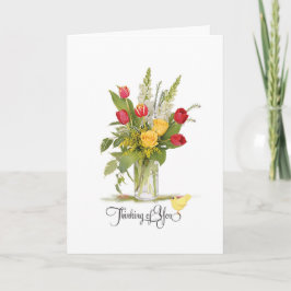 Denken aan u Rozen en Tulip Flower Bouquet Kaart