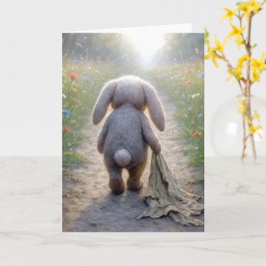 Denken aan U Sad Floppy-eared Rabbit Kaart (Gele Bloem)