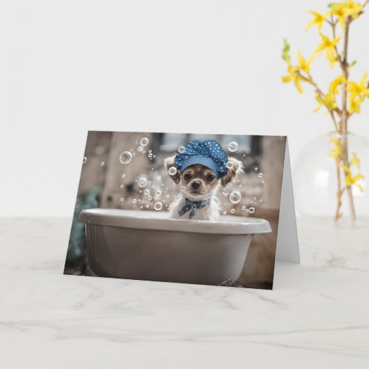 Denken aan u Schattigee Chihuahua Puppy Dog Kaart (Gele Bloem)