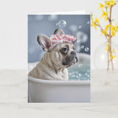 Denken aan u Schattigee Franse Bulldog of Frenchie Kaart (Gele Bloem)