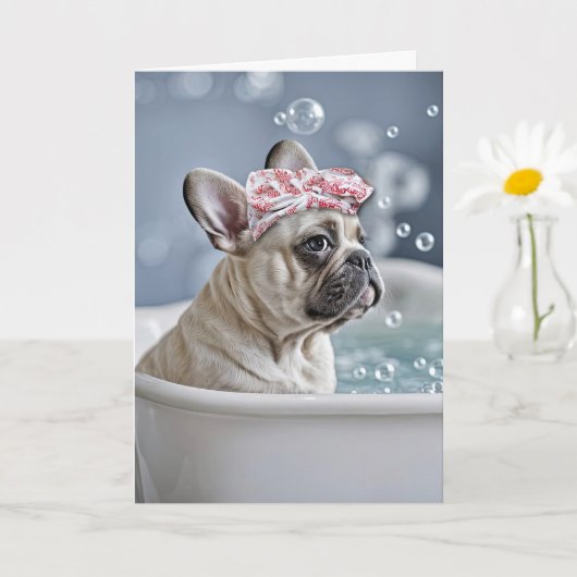 Denken aan u Schattigee Franse Bulldog of Frenchie Kaart (Kleine Plant)