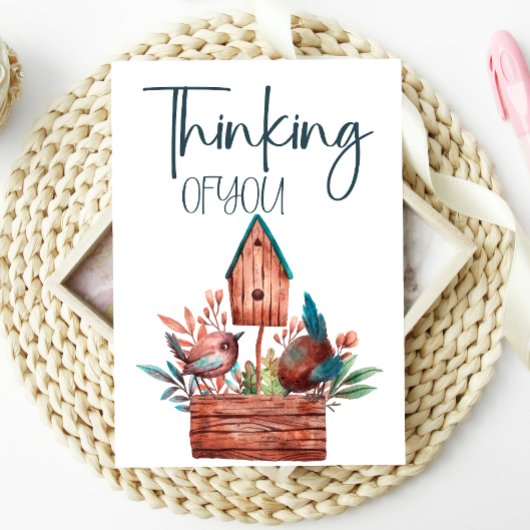 Denken aan u Schattigee Tiny Bird Bloemen Kaart