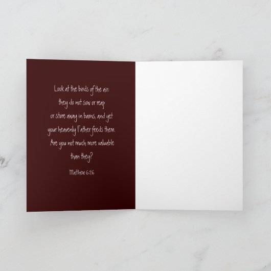 Denken aan u, Schrift, Matteüs 6:26, Vogels Kaart (Binnen)