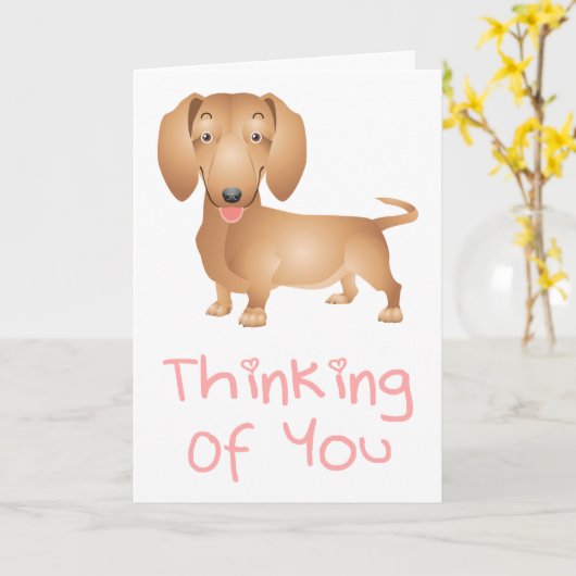 Denken aan u teckel puppy hond notitie Kaart (Gele Bloem)