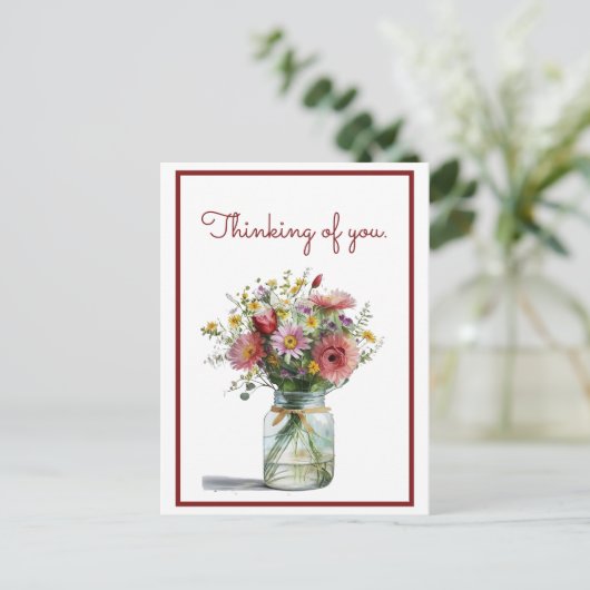 Denken aan u Waterverf Daisies in een pot Briefkaart (Staand voorkant)