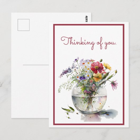 Denken aan u Waterverf madeliefjes in een glazen v Briefkaart (Voorkant / Achterkant)