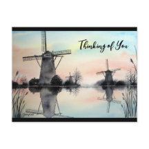 Denken aan u Windmolens op Dawn Waterverf