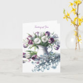 Denken aan u witte pitcher van tulpen Kaart (Gele Bloem)