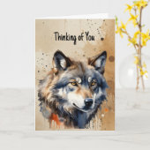 Denken aan U Wolf Waterverf Animal Fan Kaart (Gele Bloem)